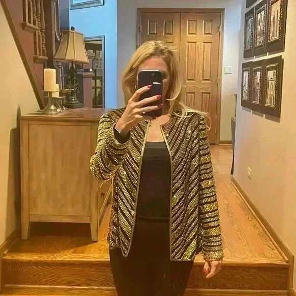 VTG NWT Spencer Jeremy Gold Sequin Jacket Cardigan Party Evening Size Small - Picture 11 of 12